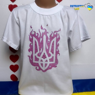 Футболка біла дитяча Рожевий герб в стразах 122-128