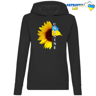Худі жіночий чорний "соняшник та білий Ukraine"