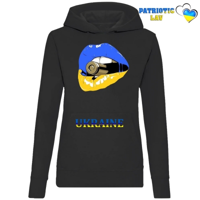 Худі жіночий чорний "жовто-блакитні губи"
